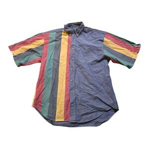 Vintage Deep River Trading Co Primary Color Striped 90s Flavor Large Button Down